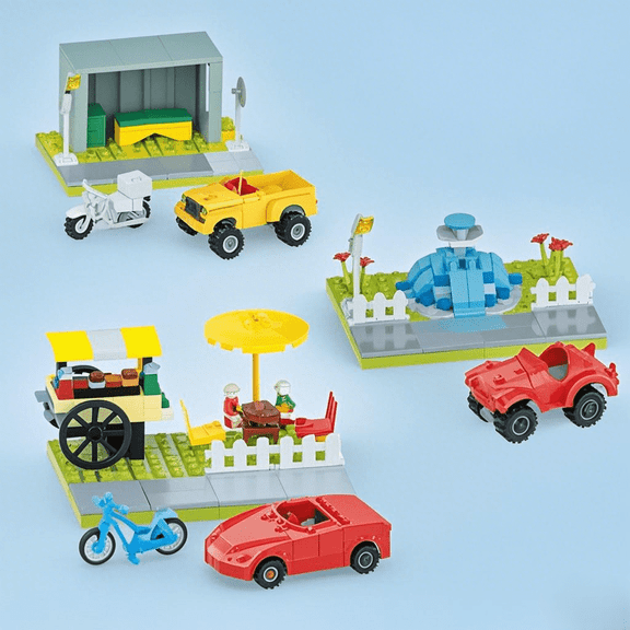 SEEMEY 600+PCS City Building Blocks Bulk Set, Compatible Bricks with Vehicles, Shops & Figures, Creative Streets Play Pack