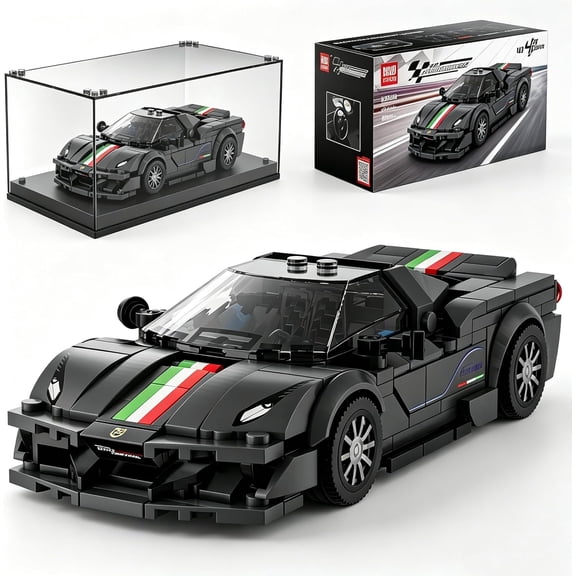 SEEMEY Car Building Toys with Acrylic Display Case, Model Race Car Toy Building Blocks Kit, Collectible Racing Vehicle Set for Adults, 358 Pieces