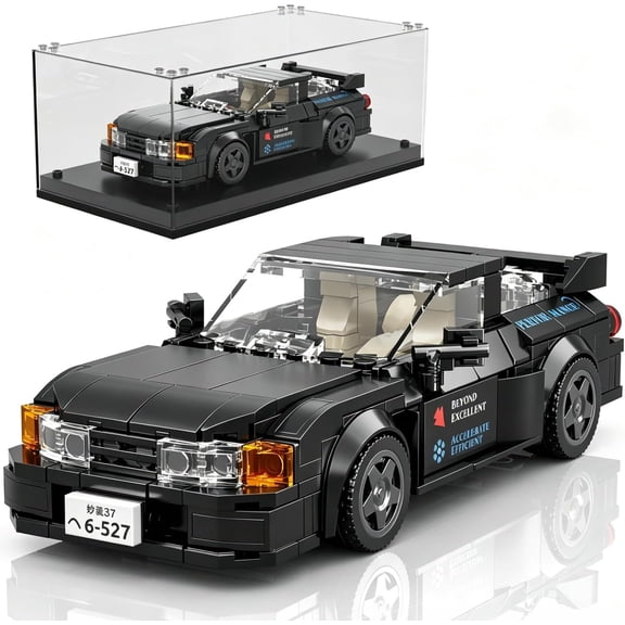 SEEMEY Car Building Toys with Acrylic Display Case Model Race Car Toy Building Blocks Kit, Collectible Racing Vehicle Set for Adults