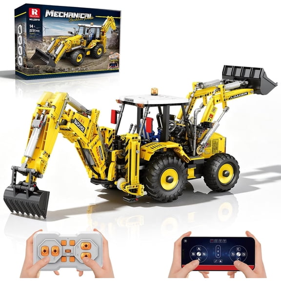 SEEMEY RC Backhoe Loader Building Block Sets for Adults Remote Control Excavator Model Building Toy Excavator and Bulldozer 2 in 1 Construction Toys, Technic Building Kits for Adults