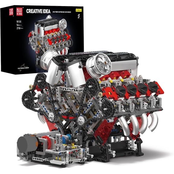 SEEMEY V8 Engine Building Blocks Sets, V8 Engine Model Kit That Runs, MOC Engineering Model Building Kit with Battery and Motor, 2718 PCS Building Blocks for Adults