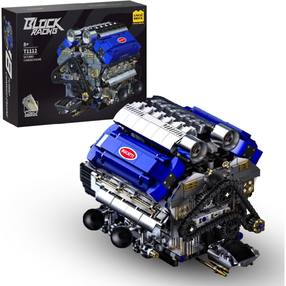 SEEMEY V8 Engine Model Kit That Runs, Motorized Engine Building Set for Adults, Working Visible Engine with Chain & Cylinder Linkage, STEM Mechanical Building Toy Gift for Car Enthusiasts