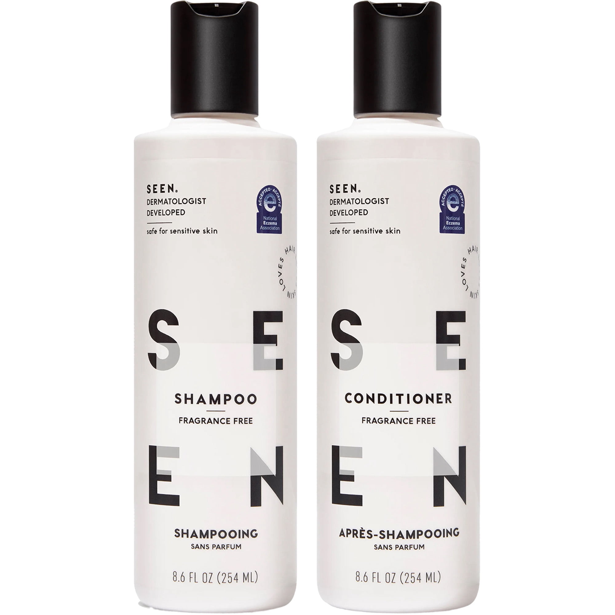 SEEN Shampoo & Conditioner Bundle, Fragrance-Free - Non-Comedogenic Hair Care Set, Dermatologist-Developed, Safe for Sensitive, Eczema & Acne-Prone Skin - 2-8.6 fl oz