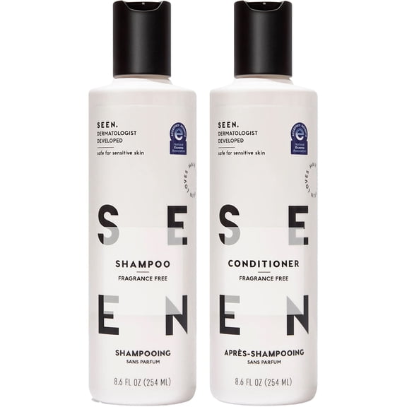 SEEN Shampoo & Conditioner Bundle, Fragrance-Free - Non-Comedogenic Hair Care Set, Dermatologist-Developed, Safe for Sensitive, Eczema & Acne-Prone Skin - 2-8.6 fl oz