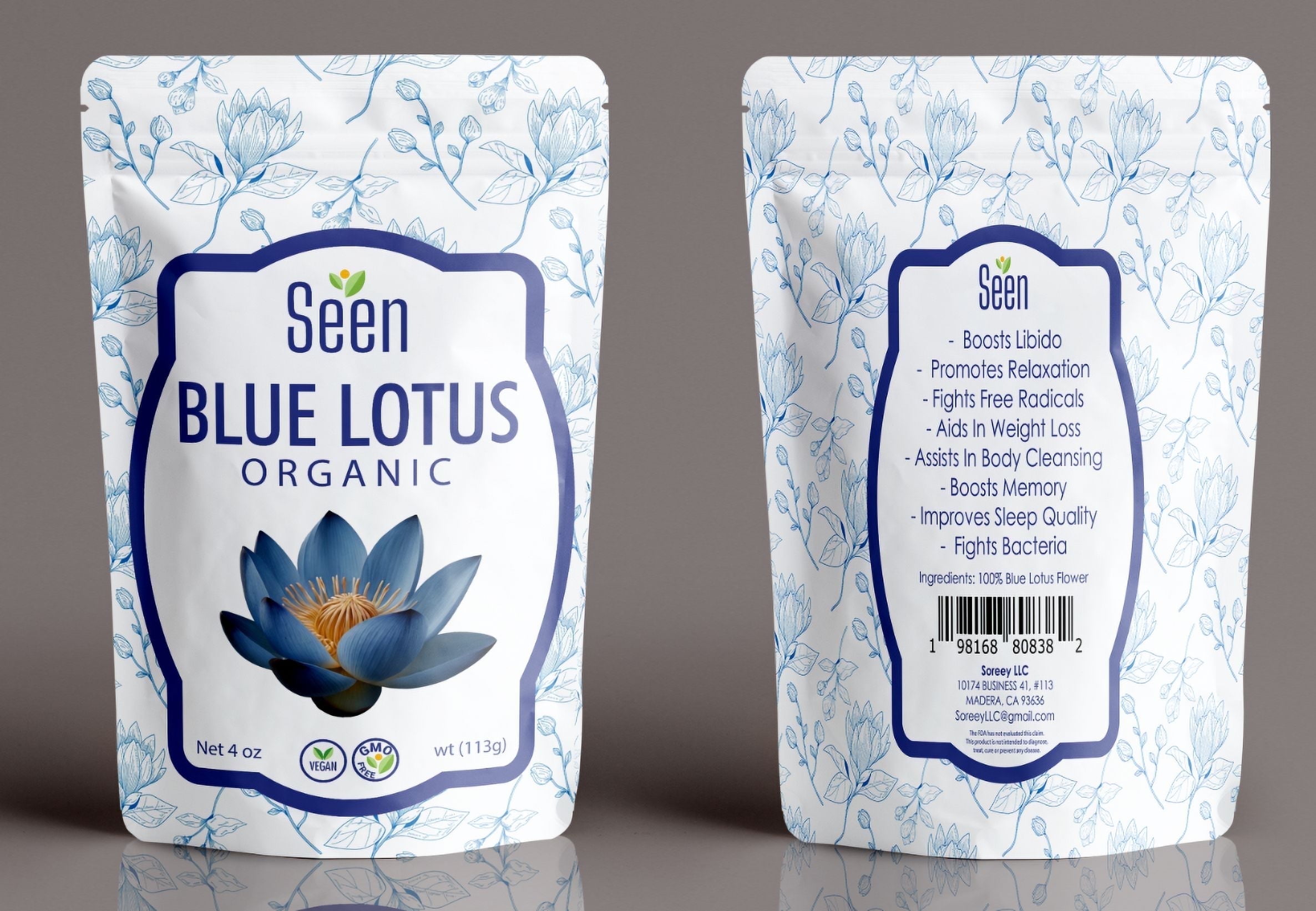 SEEN TEA Egyptian Blue Lotus Natural Herb Flowers 1oz (28g) 100% Dried Whole Flower Leaf Tea