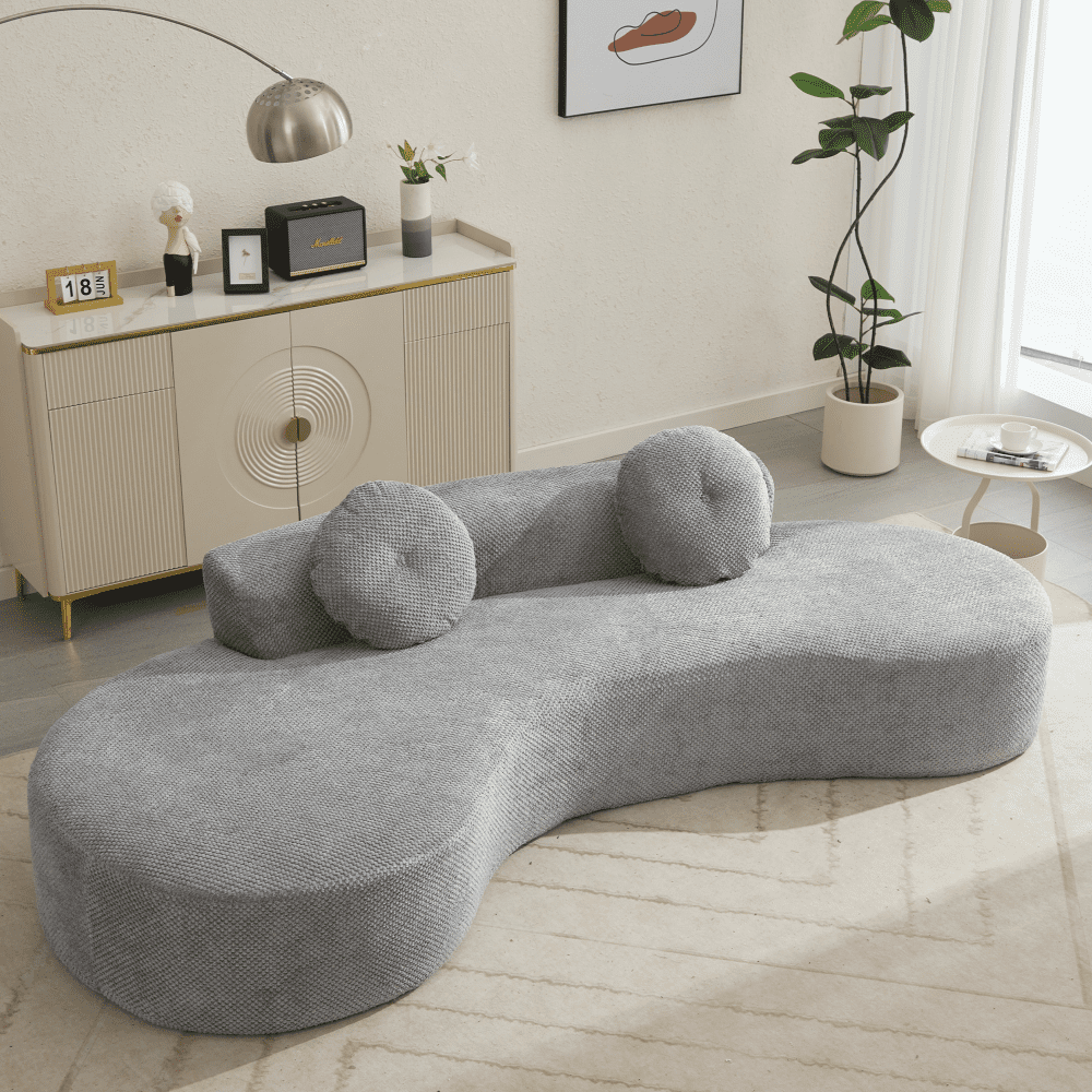 SEENYOO 105" Curved Sofa - 3-4 Seater Point Corduroy Cloud Couch, No Assembly with 2 Pillows, Anti-Wrinkle for Living Room & Bedroom, Beige