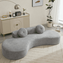 SEENYOO 105" Curved Sofa - 3-4 Seater Point Corduroy Cloud Couch, No Assembly with 2 Pillows, Anti-Wrinkle for Living Room & Bedroom, Beige