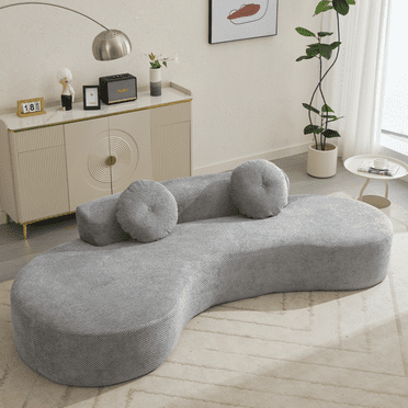 SEENYOO 105" Curved Sofa - 3-4 Seater Point Corduroy Cloud Couch, No Assembly with 2 Pillows, Anti-Wrinkle for Living Room & Bedroom, Beige