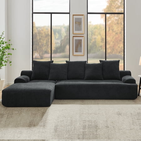 SEENYOO 110"x67" L-Shape Modular Sofa - 3-Seater Compressed Melange Velvet Sectional, Free Combination Couch for Living Room & Bedroom