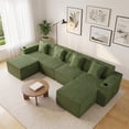 thumbnail image 1 of SEENYOO 133" Cloud Couch, Green Modular Sectional Sofa with 2 Ottomans, Corduroy Deep Seat for Living Room, No Assembly Required, 1 of 14
