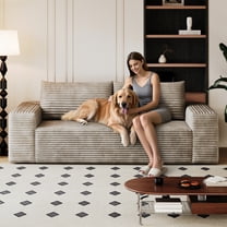 SEENYOO 71" Boneless Couch, Camel Couches for Living Room, 3-Seater Corduroy Loveseat, Deep Seat & Comfy, No Assembly, Multi-Space Use