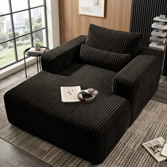 SEENYOO 75" Chaise Lounge Chair Indoor, Black Corduroy Cloud Sofa Bed, Oversized Boneless Sleeper Chair for Living Room, No Assembly