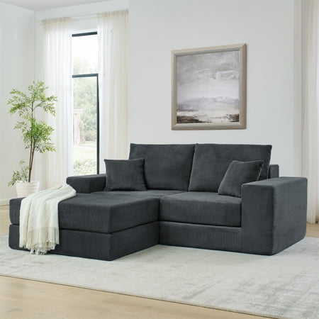 SEENYOO 79.5" Cloud Couch, Sofas for Living Room, Modular L-Shaped Sectional Sofa, Modern Upholstered with Removable Ottoman, Deep Seat Sleeper and Throw Pillows, No Assembly, Grey