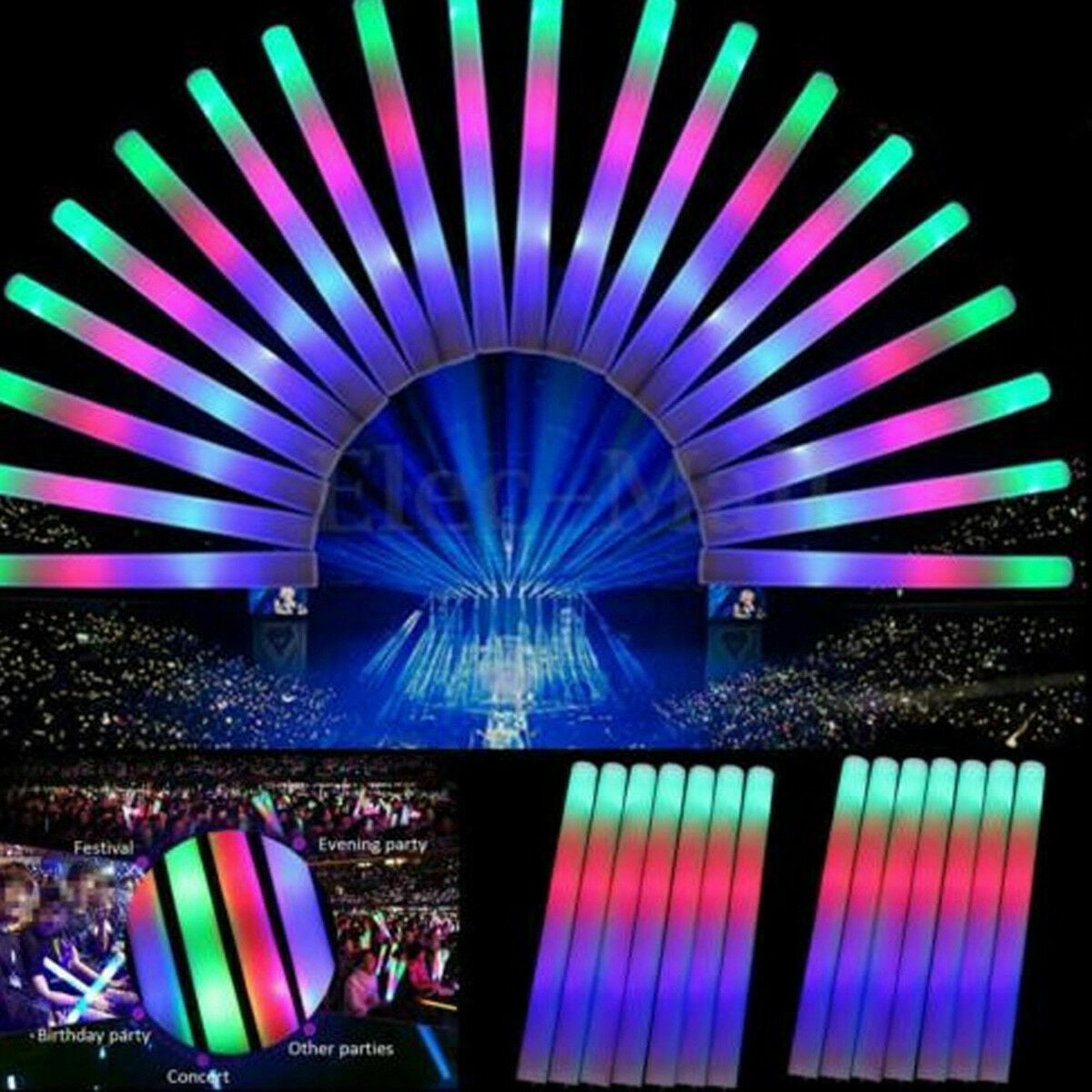 24x 12'' Multi Color Large Glow Sticks Up to 20H Hour Glow Party Concert  Sports