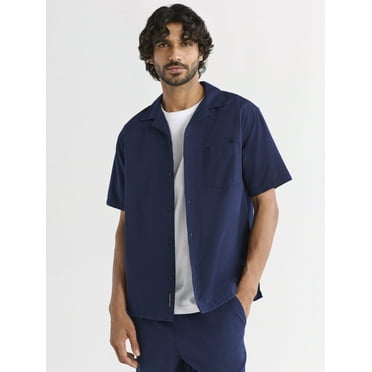 Free Assembly Men's Button Front Seersucker Shirt with Short Sleeves, Sizes XS-3XL