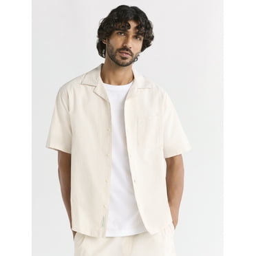 Free Assembly Men's Button Front Seersucker Shirt with Short Sleeves, Sizes XS-3XL