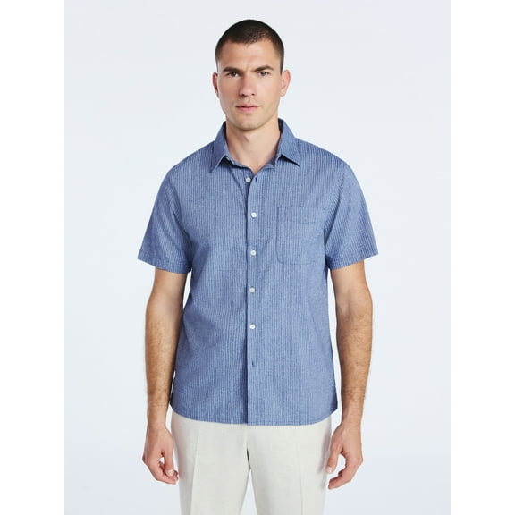 Free Assembly Men's Button Front Seersucker Shirt with Short Sleeves, Sizes S-3XL