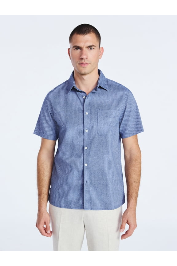 Men's Button Front Seersucker Shirt with Short Sleeves, Sizes S-3XL