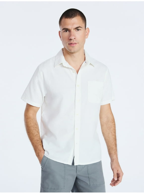 Men's Button Front Seersucker Shirt with Short Sleeves, Sizes S-3XL