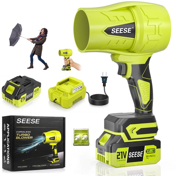 SEESE Cordless Handheld Leaf Blower, 33000 RPM Electric Turbo-Jet Blower w/ 4.0Ah Battery & Charger, Yard Cleaning, Lawn Care, Leaf & Dust Removal