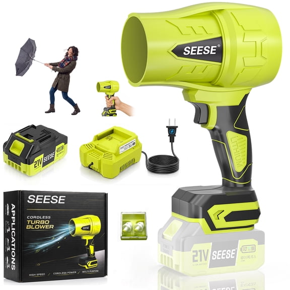 SEESE Cordless Handheld Leaf Blower, 33000 RPM Electric Turbo-Jet Blower w/ 4.0Ah Battery & Charger, Yard Cleaning, Lawn Care, Leaf & Dust Removal