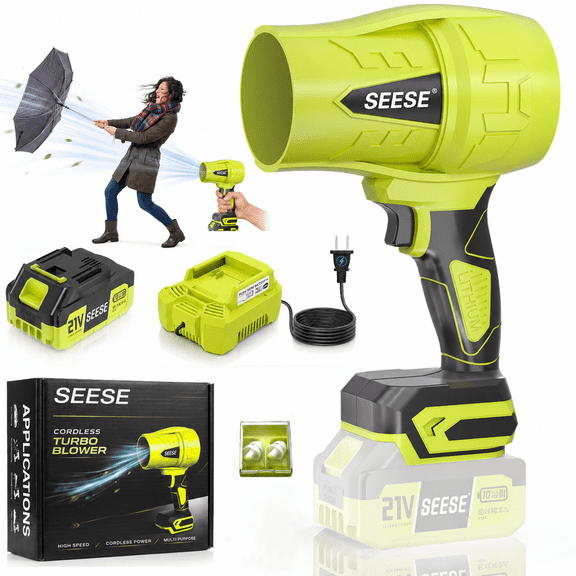 SEESE Cordless Handheld Leaf Blower, 33000 RPM Electric Turbo-Jet Blower w/ 4.0Ah Battery & Charger, Yard Cleaning, Lawn Care, Leaf & Dust Removal