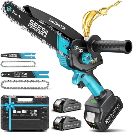 SEESII 2 in 1 Cordless 8 inch Pole Saw & Mini Chainsaw with 2 Battery, Power Electric Polesaw for Tree Trimming, Chain Saw with Extension Pole, Limb Branch Cutter Pruner P8 Ace