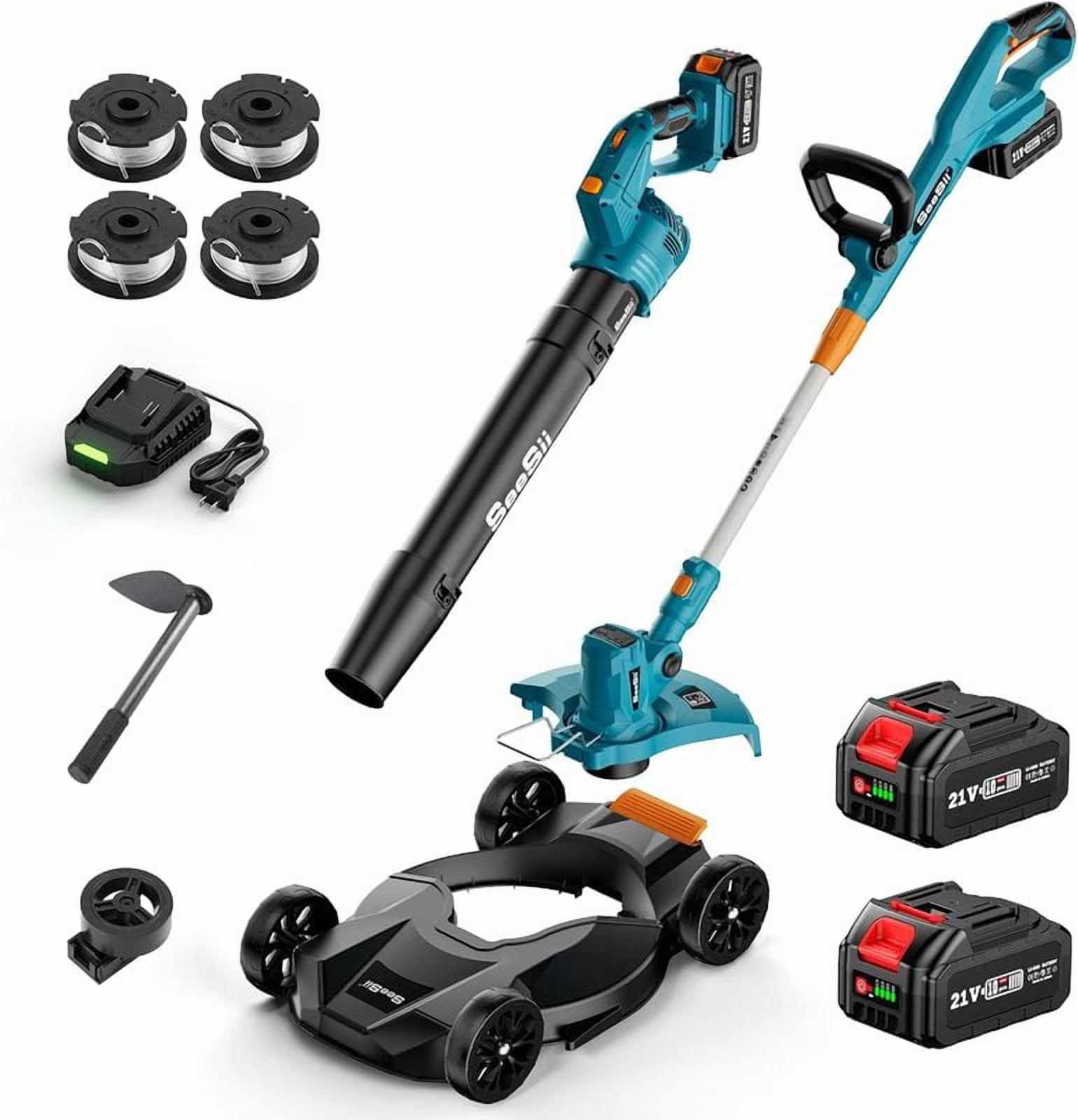 SEESII 3 in 1 Cordless Weed Wacker Grass Eater Electric String Trimmer and Leaf Blower Vacuums Combo Kit 5-Speed for Yard Lawn