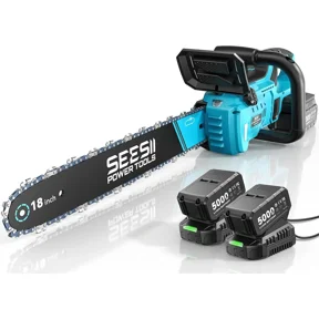 SEESII 40V 18-Inch Electric Chainsaw Cordless Chain saw 2 x 5.0Ah Batteries & 2x Fast Chargers, 2200W Brushless Battery Powered Chain Saw,Heavy-Duty for Tree Felling, Firewood Cutting, Pruning