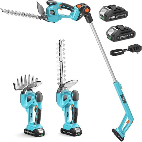 SEESII Brushless Pole Hedge Trimmers: 2-in-1 Cordless Grass Shears & 6" Electric Bush Trimmer for Yard, 2x2000mah Battery