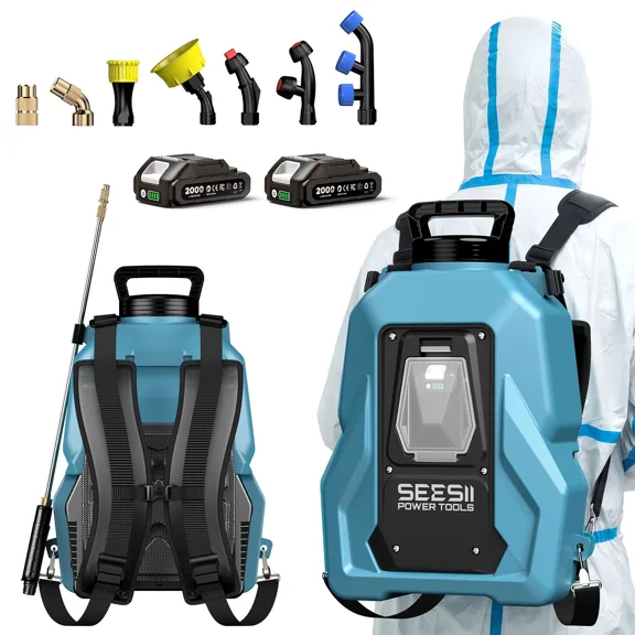 SEESII Electric Backpack Sprayer 5-Gallon 2xBattery Electric Sprayer 7 Nozzles 100 PSI Adjustable Pressure Battery Powered Sprayer
