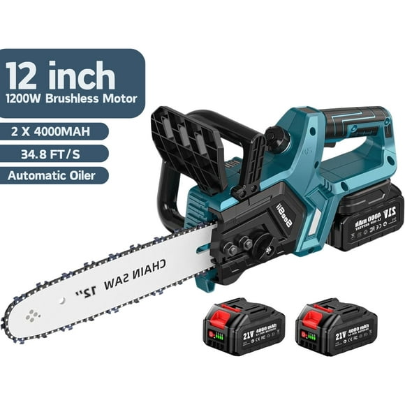 SEESII Electric Chainsaw Cordless 12" Handheld Garden Chain Saws with 2 x 4.0Ah Batteries, Tree Saw with Tool-free Chain Tension, Auto Oiling for Wood Cutting Trimming Branch