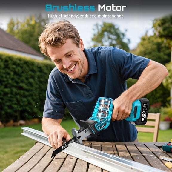 SEESII Reciprocating Saw Cordless, Variable Speed 3500 RPM Brushless Motor with 8 Saw Blades, 2 x 4.0Ah Batteries, LED Light, Tool‑Free Blade Change, Portable for Wood PVC Cutting