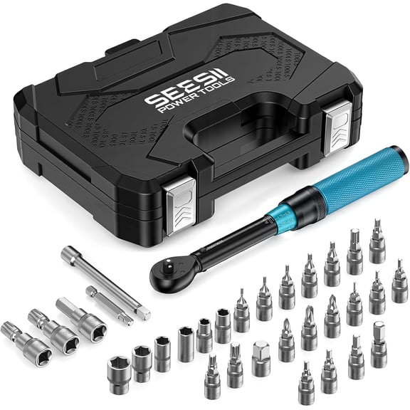 SEESII Torque Wrench 1/4 Driver 5-25 Nm (3.718.4 ft-lb) Ratcheting Torque Wrench 3% Precision Snap Socket Click Type