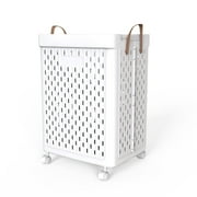 SEESPRING 1 Bushel Laundry Basket with Wheels Foldable Rolling Slim Laundry Basket Waterproof,Tall Thin Plastic Dirty Clothes Laundry Hamper