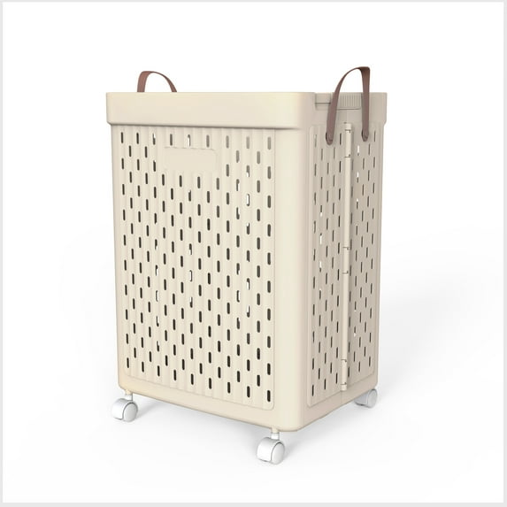 SEESPRING 14-Gallon Laundry Basket with Wheels Foldable Rolling Slim Laundry Basket,Tall Thin Plastic Dirty Clothes Laundry Hamper