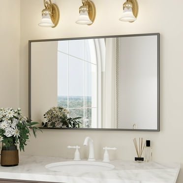 SEETHRUGLIMMER 38"x26" Rectangular Bathroom Wall Mirror with Metal Frame, Black