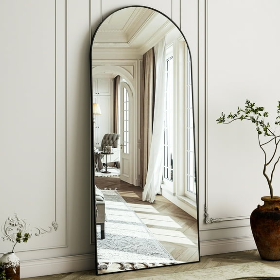 SEETHRUGLIMMER 64.3"x21" Arch Full Length Mirror Floor Mirror with Stand Free Standing, Black