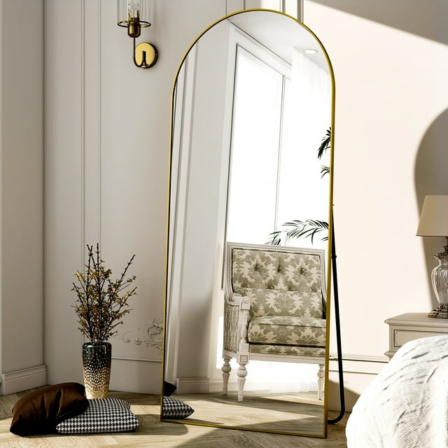 SEETHRUGLIMMER 64.3"x21" Arch Full Length Mirror Floor Mirror with Stand Free Standing, Gold