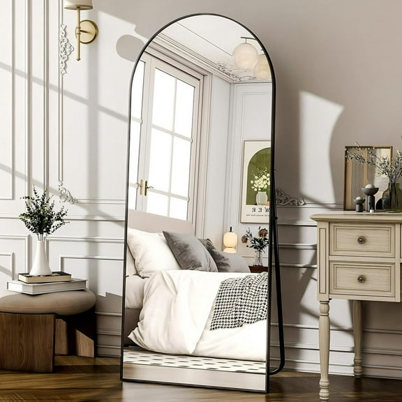 SEETHRUGLIMMER 71.3"x 26" Arched Full Length Mirror Floor Mirror with Stand Wall Mounted, Black