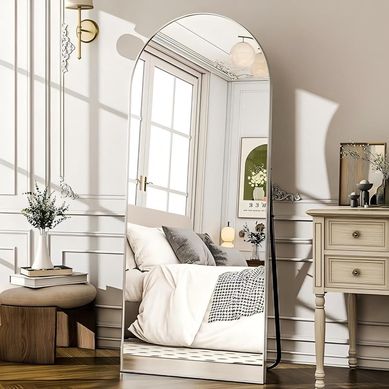 SEETHRUGLIMMER 71.3"x 26" Arched Full Length Mirror Floor Mirror with Stand Wall Mounted, Silver