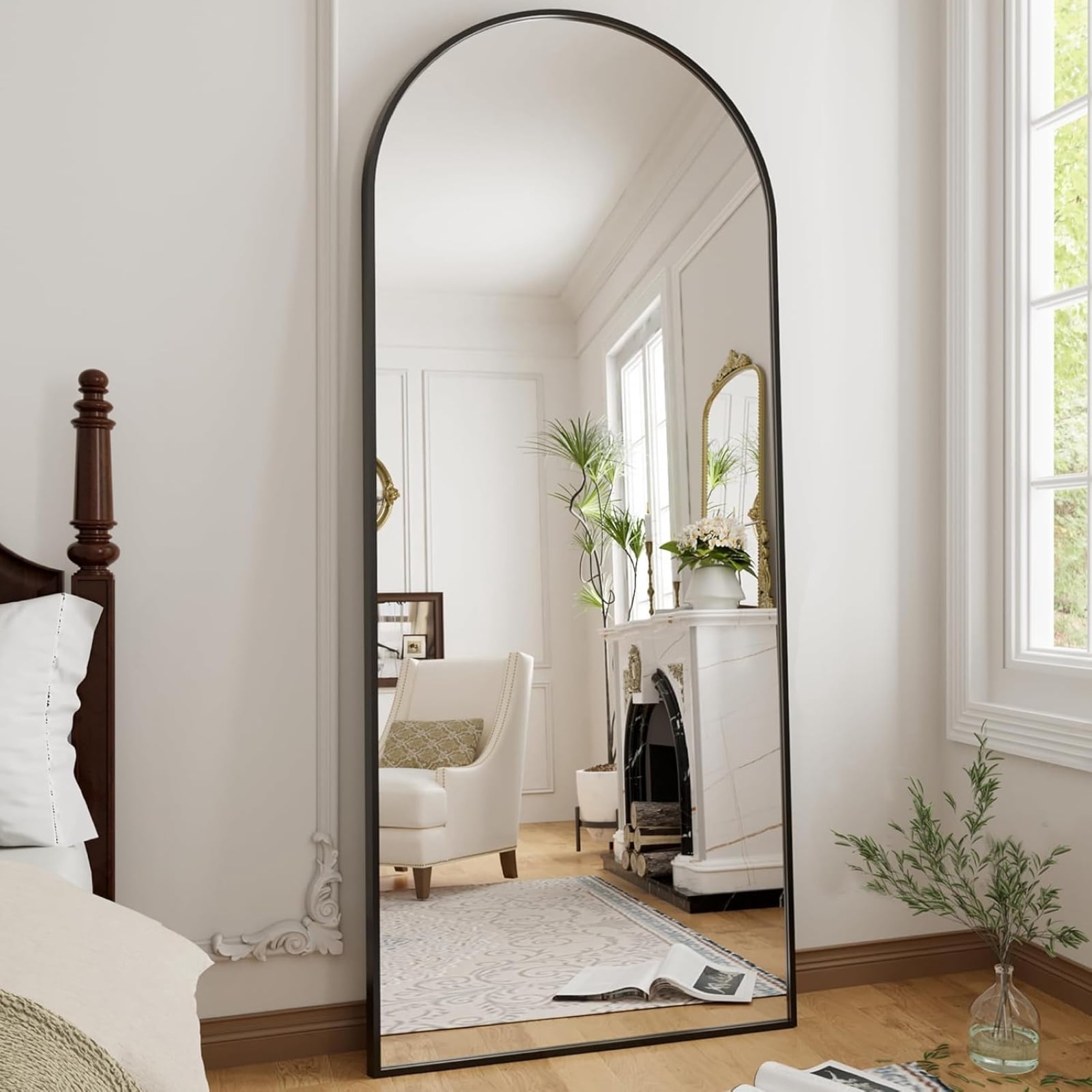 SEETHRUGLIMMER 71.5"x26" Arched Full Length Mirror Wall-Mounted Floor Mirror with Stand, Black