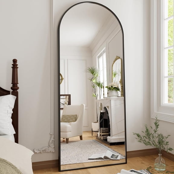 SEETHRUGLIMMER 72"x26.2" Arched Full Length Mirror Wall-Mounted Floor Mirror with Stand, Black