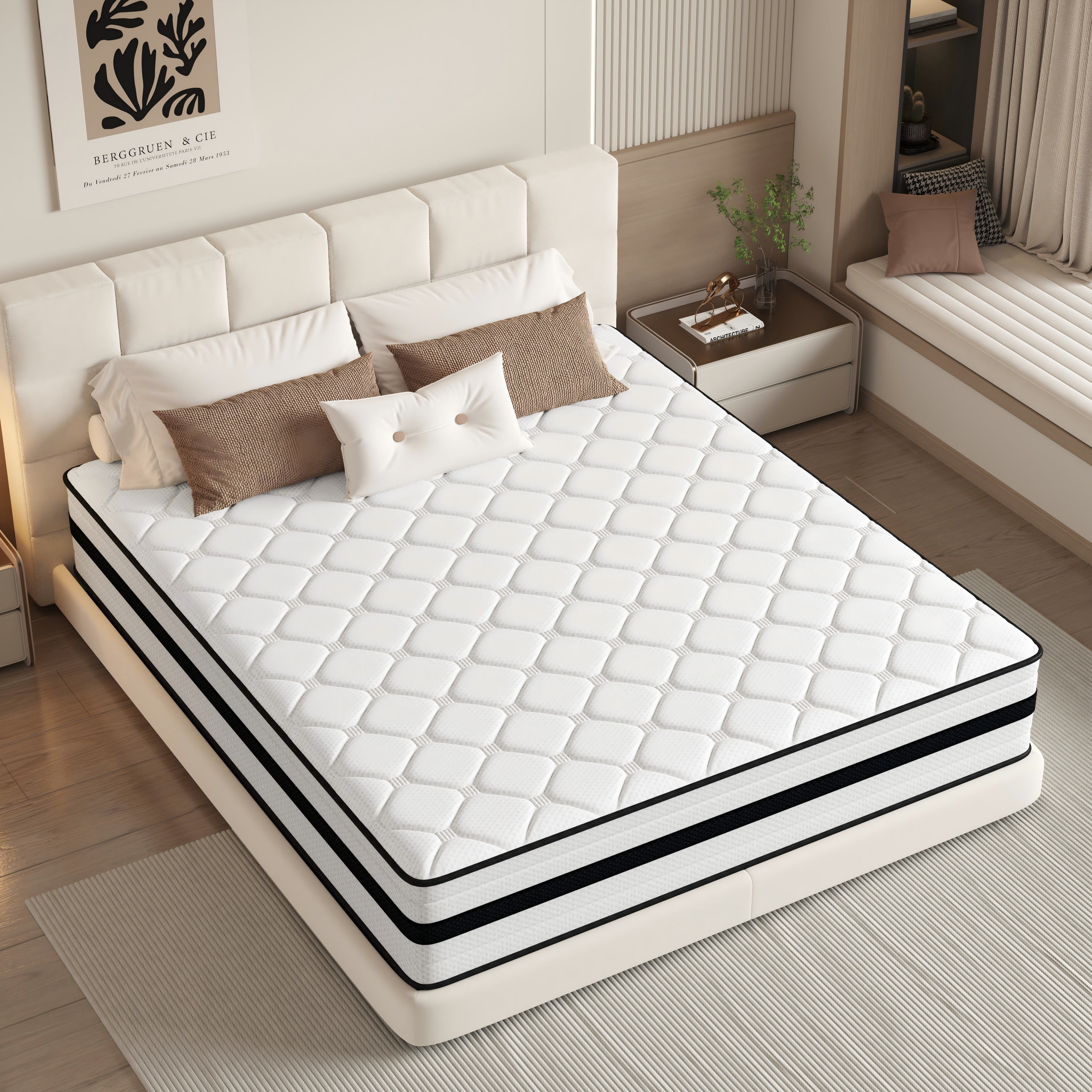 SEEUO Twin Mattress,12 inch Hybrid Mattress in a Box with Memory Foam & Individual Pocket Spring for Edge Support,Pressure Relief,Medium Firm,CertiPUR-US