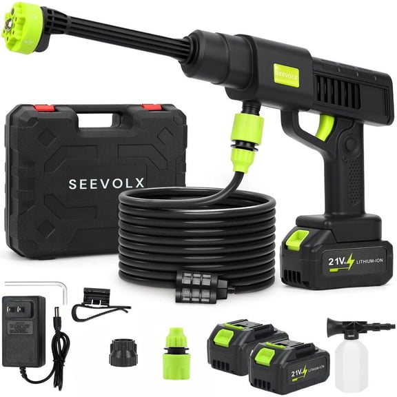 SEEVOLX 21V Cordless Pressure Washer  Includes Single Battery; Ideal for Car Washing, Gardens, Patios, Fences, and Home Cleaning