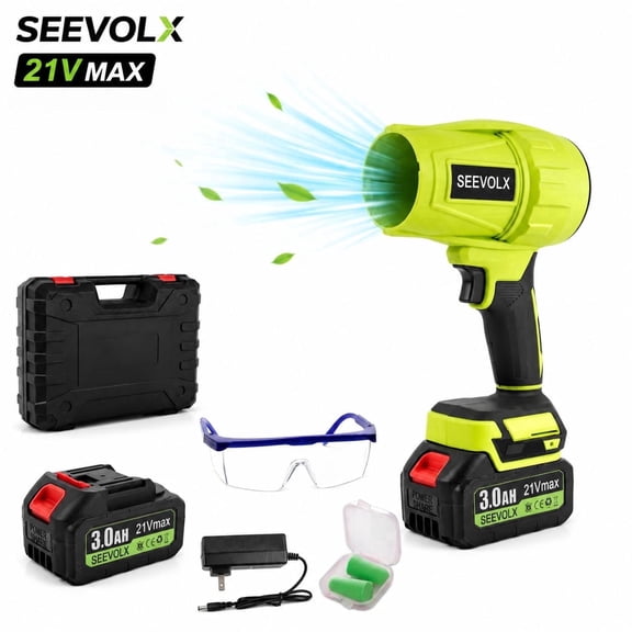 SEEVOLX 21V Cordless Leaf Blower, 250 CFM Lightweight Handheld Blower with Battery, Charger & Carrying Case for Car, Home, Garage, Outdoor Cleaning