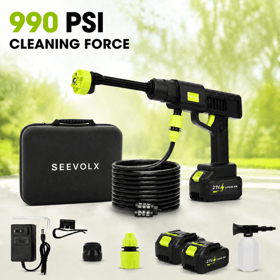 SEEVOLX Touchscreen Adjustable Cordless Pressure Washer  Dual-Battery Upgrade Kit | 21V Portable Power Cleaner with Multi-Nozzle Set | Ideal for Cleaning Cars, Patios, Gardens, and Driveways