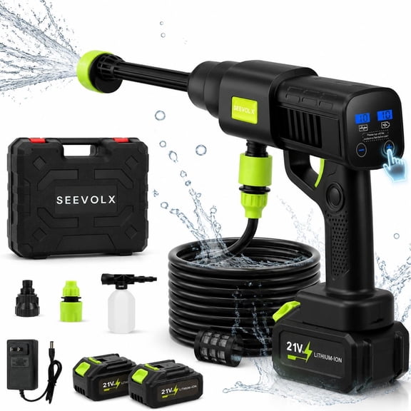 SEEVOLX Upgraded Cordless Pressure Washer, High Pressure 990 PSI, 10 Pressure Level, For Car, Home Cleaning & Garden Watering