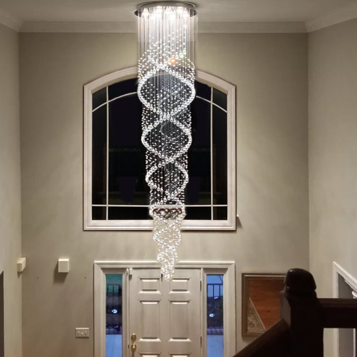 SEFINN FOUR High Ceiling Chandelier Modern Double Swirl Pendant Light Crystal Lighting Fixture Raindrop Chandelier for Entryway