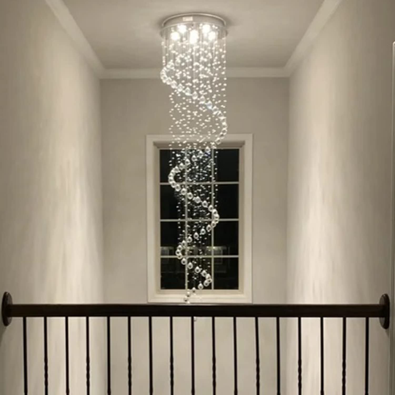 87-Inch Chrome Spiral Crystal Chandelier for High Ceilings